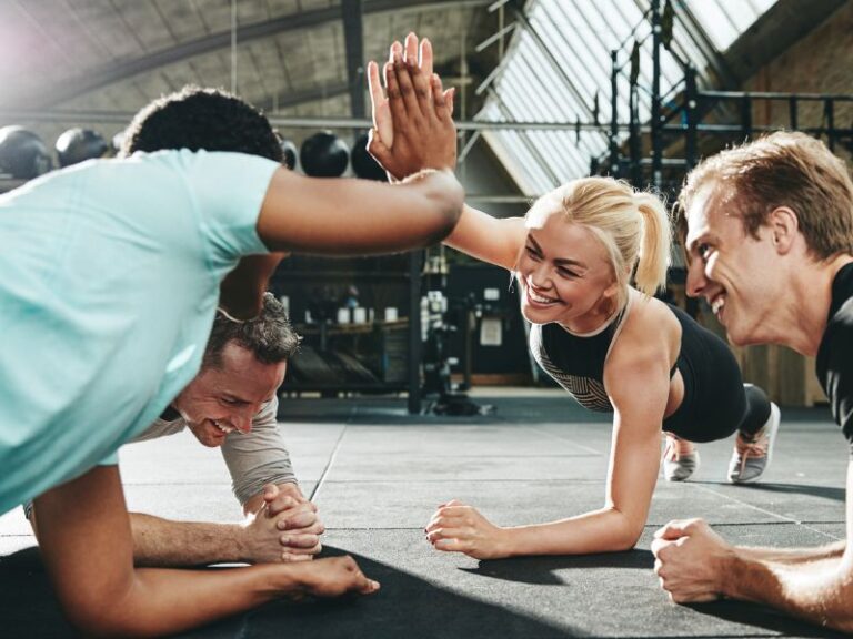 Employees exercising together